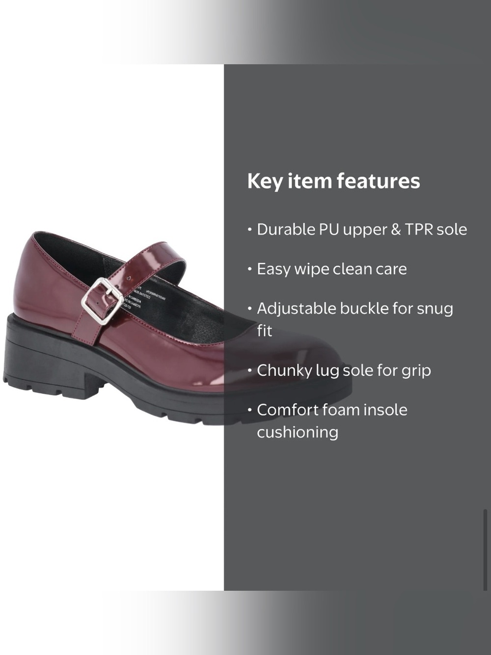 No Boundaries Women's Chunky Lug Sole Mary Jane Burgundy Shoes Size 7.5 - Picture 6 of 6